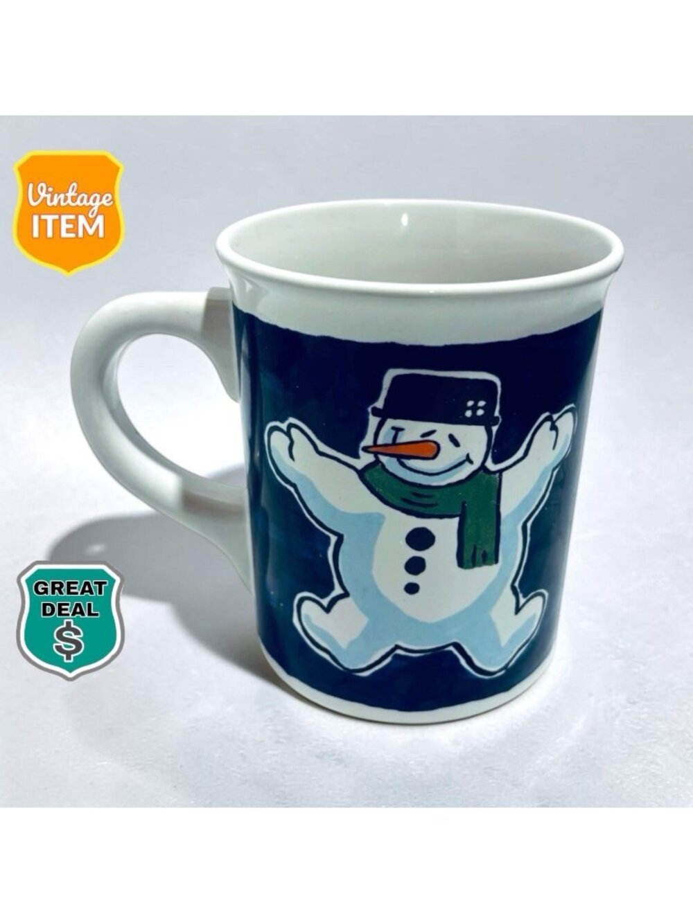 Vintage Snowman Winter Christmas Theme Coffee Mug Cup Houston Harvest. RARE!